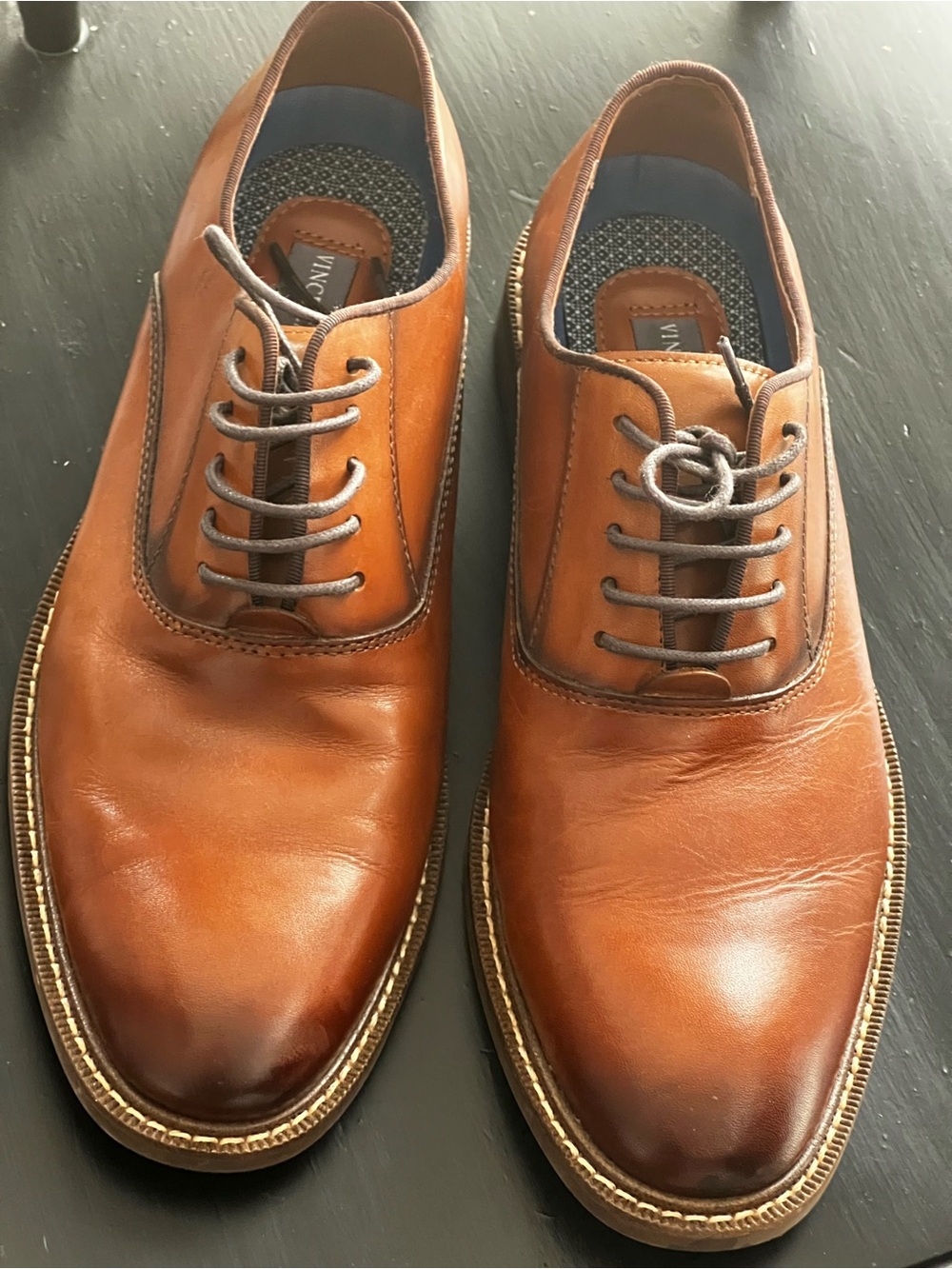Vince Camuto Cognac Brown Leather Derby Shoes